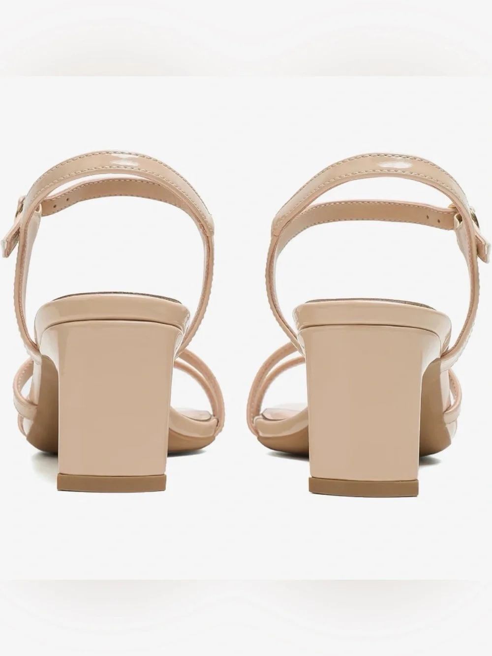 S05 Patent Nude Strappy Block Heel Square Sandals with Ankle Buckle Size 10 NEW